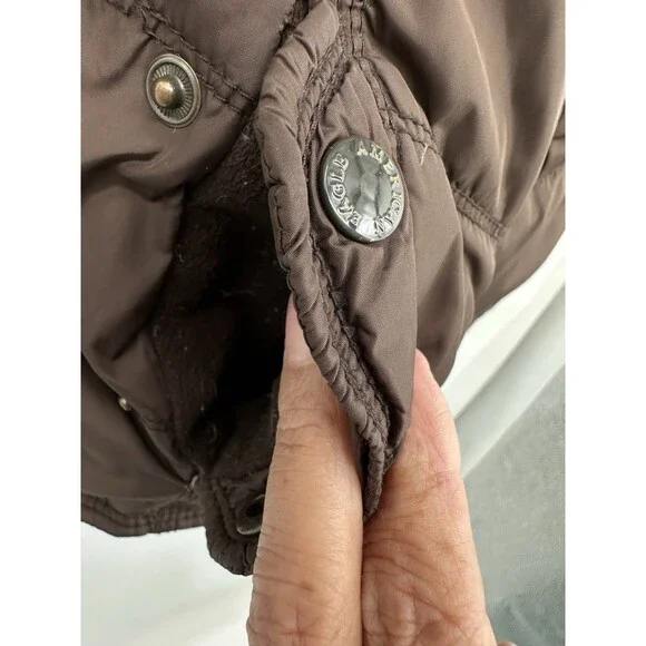Y2K Brown Fur Trim Puffer Jacket American Eagle  faux fur logo Fairycore Girly M - Picture 5 of 16